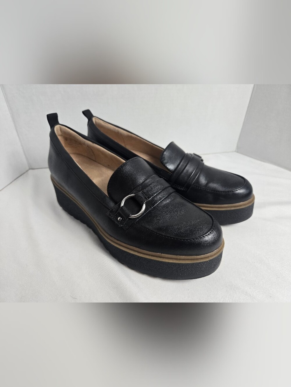 SOUL Naturalizer Joyla Platform Lug Sole Slip On Loafer Black Chunky Heel Size 9